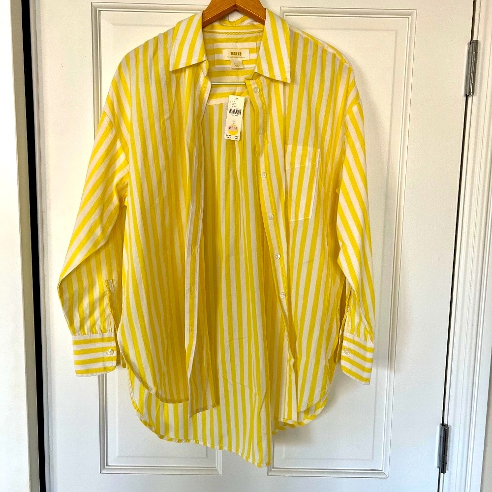 NWT Maeve white and yellow striped linen shirt